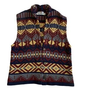 Vintage 80s/90s SAGE by Liz Ence Hand Loomed Art Deco Cotton Vest Grandpa Core M